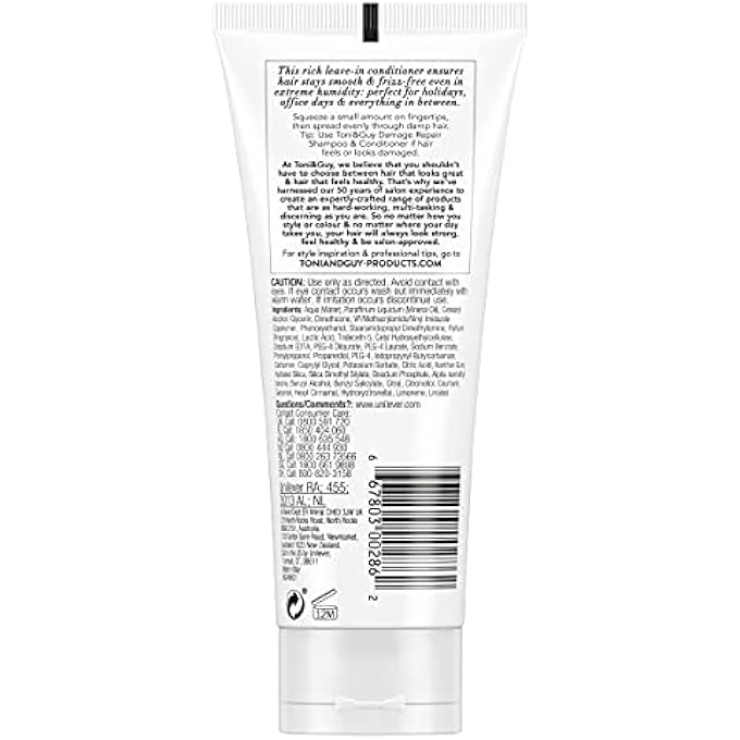 Toni & Guy LEAVE IN CONDITIONER FOR DAMAGED HAIR, CONTROLS FRIZZ & PROTECTS AGAINST HUMIDITY, PERFECT FOR SMOOTHER AND SOFTER HAIR, 100ML - Image 2